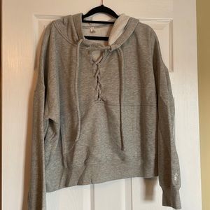 Free People L gray lace up sweatshirt EUC